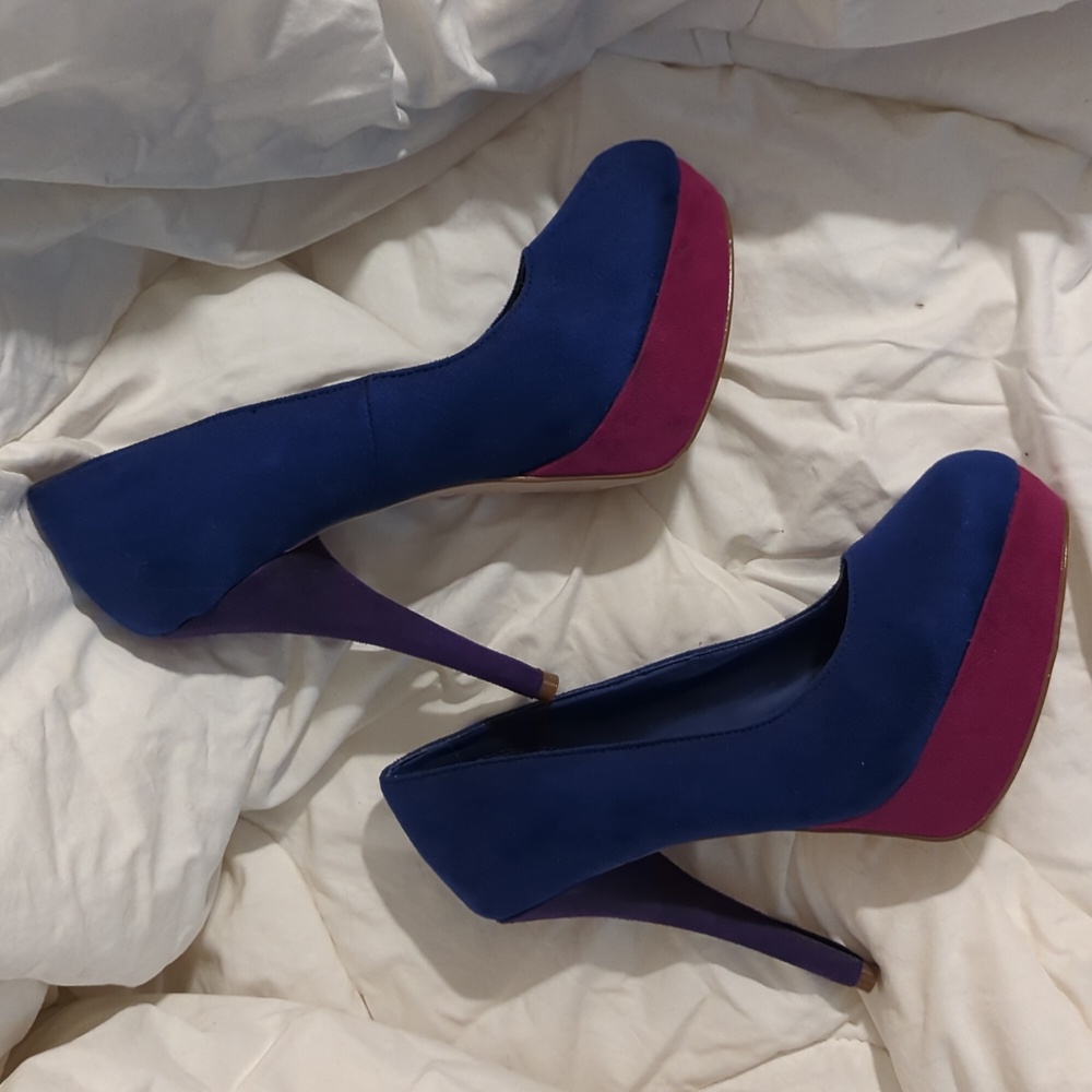 Brash blue, purple and pink platform heels size 8.5